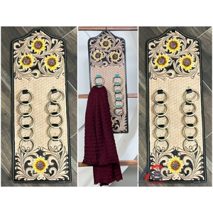 Organisateur de foulards en cuir tressé à la main de style occidental, très vendu, avec un design élégant, porte-anneaux multiples pour le rangement dans la garde-robe - Product Image 1