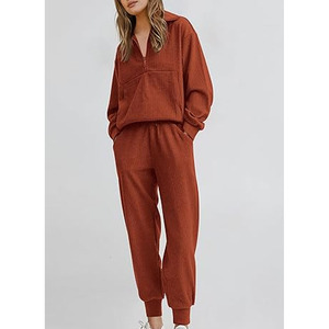 Trajes de dos piezas informales de verano para mujer, chándales de manga larga sólidos para ropa de calidad para mujer - Product Image 2