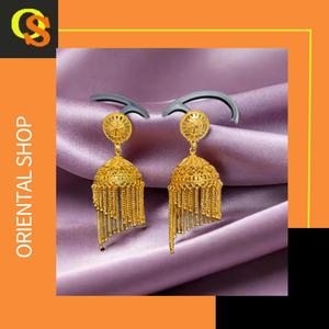 Comprar 22 CT. Juego de pendientes chapados en oro Pendientes estilo Jhumka Joyas para mujeres Use joyas de exportadores indios - Product Image 3