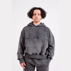 ชุดเซ็ตเสื้อฮู้ดดี้และกางเกงจ็อกเกอร์พิมพ์ลาย DTG แบบกำหนดเอง 400gsm สไตล์ซันเฟด แอซิดวอช ดิสเทรส ไทได ไซส์พลัส สำหรับฤดูหนาว - Product Image 2