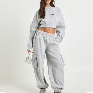 Ensemble de survêtement pour femmes de haute qualité avec manches longues, prix de gros pour les commandes en gros, couleur unie/poche cargo - Product Image 1