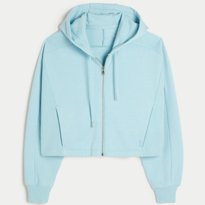 Sweat-shirts à capuche courts à fermeture éclair intégrale respirants fabriqués en usine, poches ourlées, ourlet inférieur personnalisé, impression sérigraphique, style streetwear pour femmes, hiver - Product Image 6