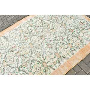 Vintage Turkish Area Rug 5x7.7 ft, <b>Yellow</b> Green Plants & trees Rug - Product Image 5