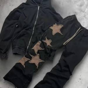 Conjunto de sudadera con capucha y pantalón de chándal acampanado de algodón con bordado desgastado personalizable - Product Image 2