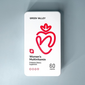 Scatola Biodegradabile per Integratori Vitaminici con Stampa Cuore Fragola Rossa, Confezione in Polpa Modellata a Cavità Singola - Product Image 1