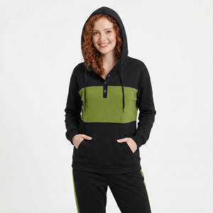 Women's Fashion Customizable <b>Henley</b> Hoodies Button Placket <b>Long</b> <b>Sleeve</b> Casual Loose Fit Own Logo Wholesale Price Pullover Hoodie - Product Image 1