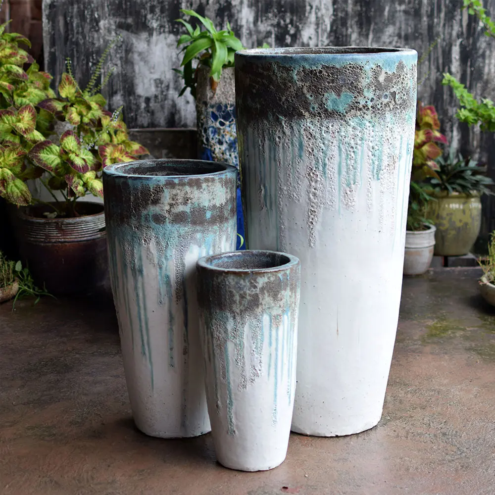 Оптовая продажа, высокое качество, ваза для цветов во Вьетнаме, керамический садовый декоративный деревенский уличный старинный керамический горшок в Атлантическом стиле