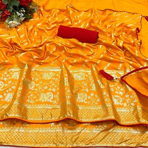 Indian Best Selling Classic Traditional <b>Saree</b> Dhola Silk Foil Print Elephant Design Exclusive Fancy Sari for Weddings Parties - Product Image 1