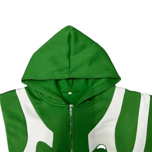 Sweat à capuche gothique punk MOVATEXTILES Basics vert et blanc contrasté pour femme, coupe ample, coton lourd, patchwork, fermeture éclair - Product Image 4