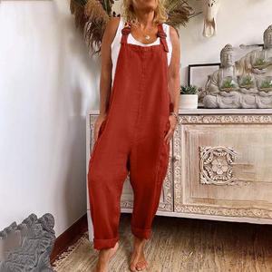 <b>Wide</b> <b>Leg</b> <b>Jumpsuit</b> Women Adjustable Button Cotton Linen Pocket Work Clothes 2025 - Product Image 1