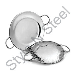 Design martelé avec poli miroir de couleur argent poli Tawa de service couleur argent à double paroi avec poignée en fil métallique - Product Image 1