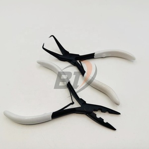 Kit d'outils pour extensions de cheveux : pinces en acier inoxydable pour micro-perles, pose et retrait, logo personnalisé, noir avec poignée blanche - Product Image 5