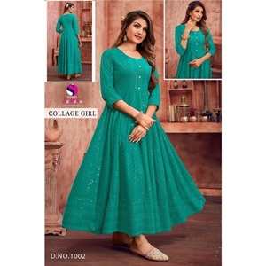 Maruti Fashion's Traditional Anarkali Style Kurti Indian & Pakistani Clothing con Rayon & Shiffli Work Top para ropa funcional - Product Image 1