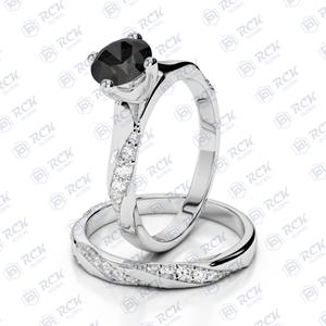 Conjunto nupcial de corte brillante redondo TCW 1,10, anillo de moissanita para mujer/anillo de regalo de aniversario de corte redondo lateral para regalo de cumpleaños de amor - Product Image 2