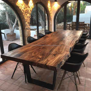 Juego de Mesa de Comedor Cuadrada Moderna con Borde Natural, Madera de Nogal Sólida, Ecológica, Estilo Rústico, para Hogar, Hotel, Sala de Estar - Product Image 3