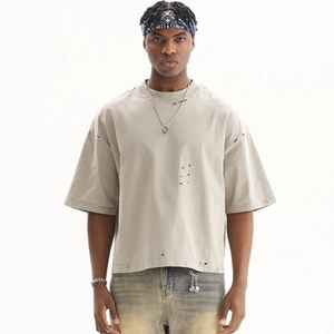 เสื้อยืดครอปผ้าฝ้าย100% สำหรับผู้ชายเสื้อยืดโอเวอร์ไซส์ผ้าเฮฟวีเวตโอเวอร์ไซส์ไม่มีลาย - Product Image 6