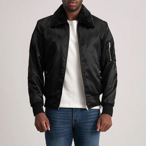Veste Varsity Homme Noire Extérieur Satin Doublure Polyester Matelassé Fermeture à Glissière Amovible Faux - Product Image 4