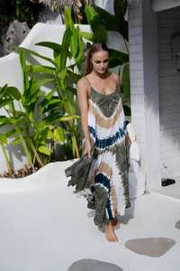 Elegante Vestido Maxi con Estampado Tie Dye, 100% Algodón, Ecológico, Lavable, con Volantes, de Alta Calidad, Ropa Casual para Vacaciones - Product Image 5