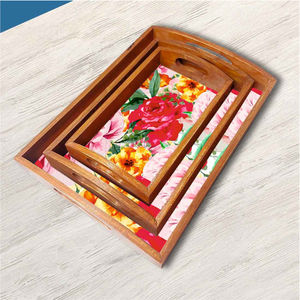 Elegante bandeja de servicio de madera de diseño aspecto natural decorativo Tecnología artesanal - Product Image 2