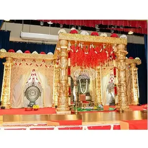 Adorable visage d'éléphant mariage Mandap Setup Dazzling Devdas mariage fibre Mandap Golden Look mariage traditionnel Mandap décor