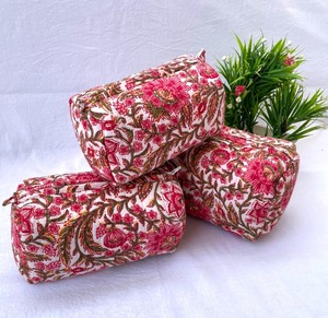 Traditional Indian Print Quilted Bag Set Elegant Travel Organizer Zipper Soft Cotton Cosmetic Pouches Eco Conscious Design - Product Image 1