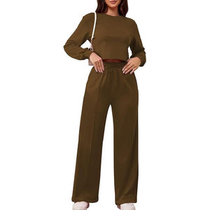 Ensemble survêtement femme personnalisé, streetwear, uni, deux pièces, pantalon évasé à cordon de serrage, avec logo personnalisé, élégant - Product Image 4