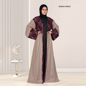 Luxury Linen Embroidered Open-Front Abaya for <b>Women</b> | Modest Plus Size Floor Length Abaya with Ethnic Work Evening Party Wear - Product Image 5