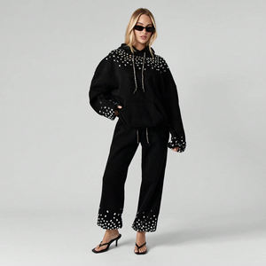 Sweat à capuche tendance avec strass pour femme, en molleton de coton, respirant, streetwear, mode vintage, broderie, patch, sweat à capuche confortable - Product Image 4