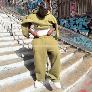 Échantillon gratuit, ensemble de pantalons de survêtement à capuche en coton 100 % imprimé, respirant, séchage rapide, poids lourd, hiver, couleur unie, coupe ample, unisexe - Product Image 4