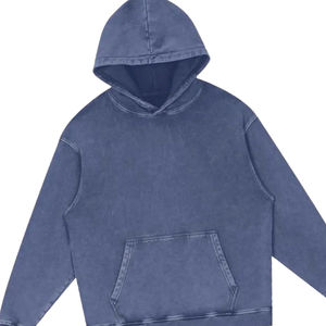 Sudadera con Capucha Extra Grande de Algodón Azul Lavado con Bolsillo Delantero, Ropa Casual de Calle para Hombre, Ajuste Holgado, Sudadera con Capucha Cálida para Invierno - Product Image 3