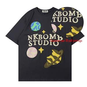 Camisetas para hombre de algodón pesado de gran tamaño cuello redondo transpirable manga corta Puff impreso camisetas de color puro - Product Image 6