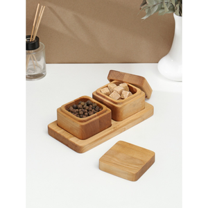 Boîte de rangement pour collations en bois naturel / Organisateur d'ingrédients multi-compartiments avec couvercle pour le garde-manger et la table à manger - Product Image 1