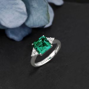 8*8 mm Square Emerald Cut Lab Grown Emerald 10K Solid Gold Ring Emerald Handmade Gold Ring with Metal Tone/Purity Change Options - Product Image 2