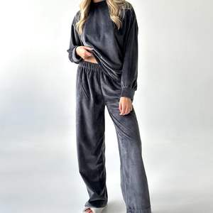 Casual invierno cálido Loungewear pantalones de satén de pierna ancha con cierre de cintura elástica patrón sólido estilo de pantalón de cintura media - Product Image 5