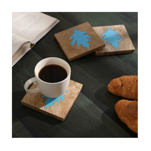 Modern Design Epoxy Resin And Wood <b>Coaster</b> Round matte <b>Blue</b> Color natural wood <b>coaster</b> handmade - Product Image 5