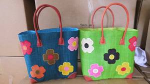 Madagascar <b>raffia</b> tote <b>bag</b> color embroidery leather handles corners drawstring closure inside <b>raffia</b> pocket large medium <b>small</b> - Product Image 5