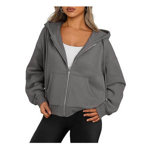 Sweat à capuche zippé personnalisé hiver automne imprimé pour les femmes avec logo avant épaule tombante doublure polaire Style Streetwear - Product Image 6