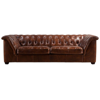 Canapé Chesterfield 3 places de luxe moderne en cuir véritable avec structure en bois, idéal pour le bureau et le salon