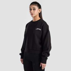 Sweat-shirt court pour femme Vital Edge, noir, en soie tricotée, avec des techniques de broderie et d'impression, style décontracté pour l'hiver et l'automne - Product Image 3