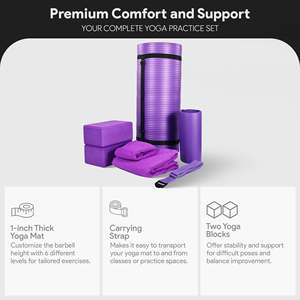 Set Yoga Viola 7 Pezzi BalanceFrom, Accessori Fitness con Tappetino, Cinghia Elastica e Ginocchiere - Product Image 2