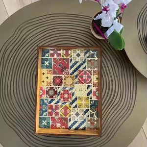 Handcrafted Wooden <b>Serving</b> Tray Meena Work Kitchen Dining Table Printed Trays <b>Christmas</b> Gifts <b>Dishes</b> Plates - Product Image 1