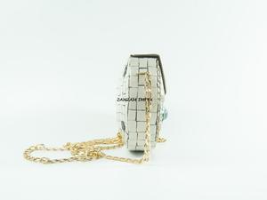 <b>White</b> Brass Stone Mosaic Inlay Handmade Elegant <b>Clutch</b> Purse Evening <b>Bag</b> Customizable Size Logo for Weddings Formal Events - Product Image 5