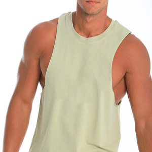Camisetas sin mangas musculosas informales con cuello redondo de alta calidad para hombre, 100% algodón, Color sólido, tinte liso, de talla grande, estampado alto, camisetas al por mayor - Product Image 5