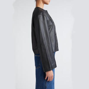 สินค้าใหม่ที่กําหนดเองฤดูหนาวตัดสุภาพสตรีอัญมณีคอกระเป๋า welt กระเป๋าแจ็คเก็ตหนังที่เรียบง่ายทําจากหนังเรียบ - Product Image 3