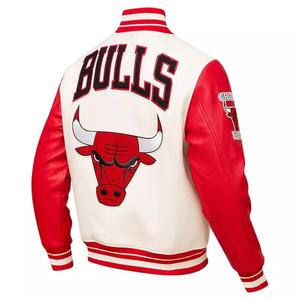 Chaqueta Varsity de los Chicago Bulls para Hombre, Roja y Blanca, de Cuero PU, con Logotipo Bordado, Cuello Camisero, Estilo Casual de Otoño - Product Image 5
