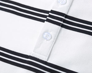 Nouvelle mode de chemises décontractées à revers extensible classique ajusté à manches courtes polos à rayures en tricot pour hommes avec logo personnalisé - Product Image 4