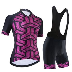 Conjunto de Jersey de Ciclismo para Mujer, Negro y Blanco con Estampado Geométrico, Manga Corta, con Culotte Acolchado - Product Image 3