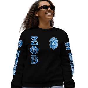 Zeta Phi เสื้อสเวตเตอร์คอกลมด้านหน้าปักลายสีฟ้าสำหรับผู้หญิง1920ตัวอักษรกรีกผ้า100% สวมหัว - Product Image 5