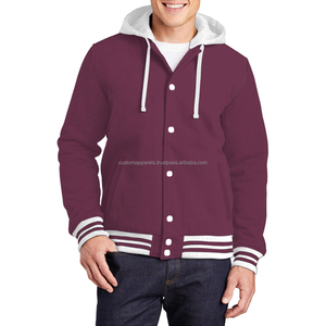 Custom Cotton Fleece Varsity <b>Jacket</b> with Embroidery and Stand Collar for <b>Men</b> - Product Image 1