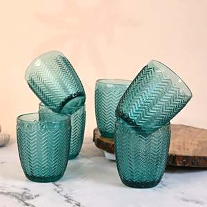 Midori Exquisite Retro Striped Drinking Glass <b>Set</b> of 6 Dishwasher Safe Elegant Glass Drinkware - Product Image 2